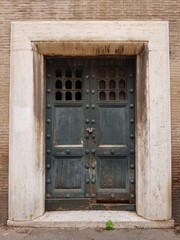 Old wooden door in the historic center of Lviv, Ukraine.