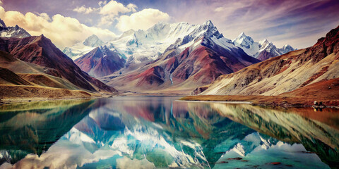 Natural landscape, mountains, reflected, lake, forest, natural colors, natur, mounteverest, snow,...