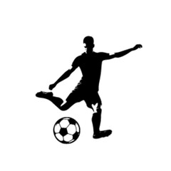 minimalist Football player kicking ball vector black color silhouette, Black color silhouette, isolated white background-14