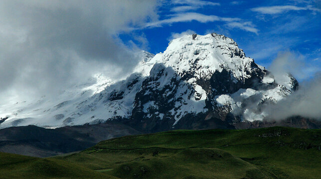 Cayambe Volcano Snowcapped Mountain, Cayambe Coca National Park, Pichincha Province, Ecuadorian Andes, Ecuador, America