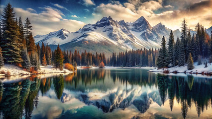 Natural landscape, mountains, reflected, lake, forest, natural colors, natur, mounteverest, snow,...