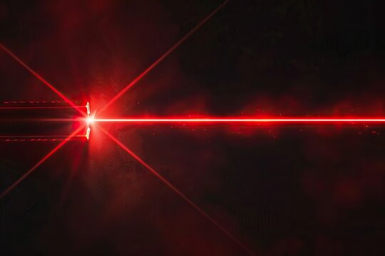 Red laser beam light effect on black background