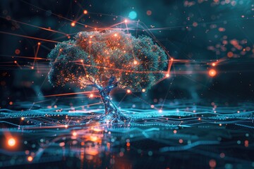 artificial intelligence robot,  Machine learning, AI brain tree on big data network connection background, Science and artificial intelligence technology, innovation and futuristic,