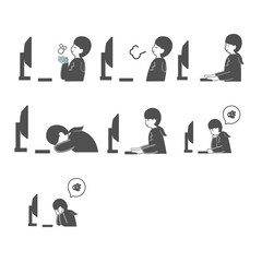 PCの前の女性会社員7セット