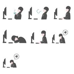 PCの前の女性会社員7セット