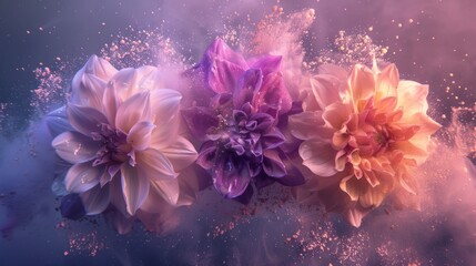 Macro photo of flowers in flight in pastel colors, summer concept of pastel shades. - obrazy, fototapety, plakaty