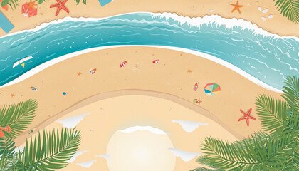 Background and illustration of summer and vacations at the beach bright colors