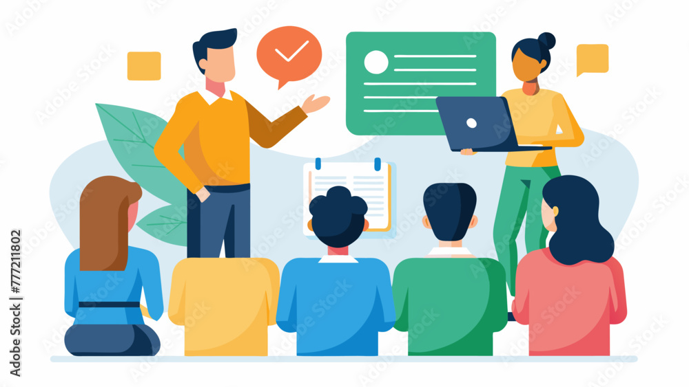 Poster a picture of a group presentation with one member reading directly from their slides and not contrib