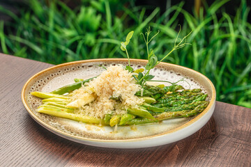 Asparagus with cheese, superfood concept. Healthy, clean eating. Vegan or gluten free diet