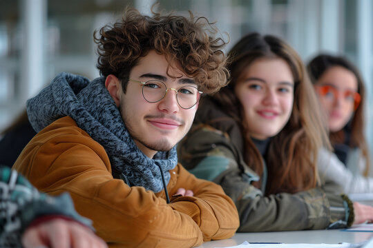 Cheerful students engage in university life together. Generative AI image