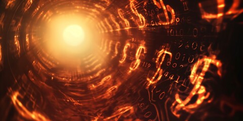 Naklejka premium A mesmerizing vision of a digital tunnel lined with binary code, symbolizing data, information flow, and connectivity