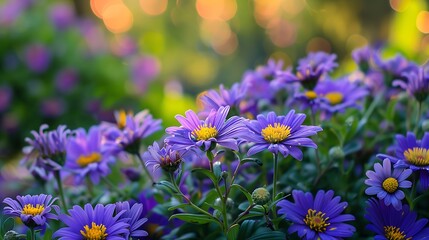 violet aster flowers in the garden - obrazy, fototapety, plakaty