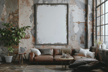 Urban Chic Living Room with Blank Canvas