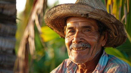 south american coconut farmer smile