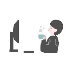 コーヒーで一息つく女性会社員