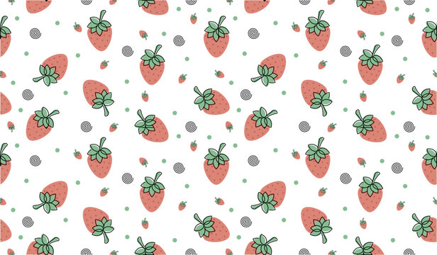 Cute hand drawn strawberry seamless pattern. Summer theme background suitable for printing on t-shirts, fabric, wrapping paper, wallpaper. vector illustration. Fragaria × ananassa.