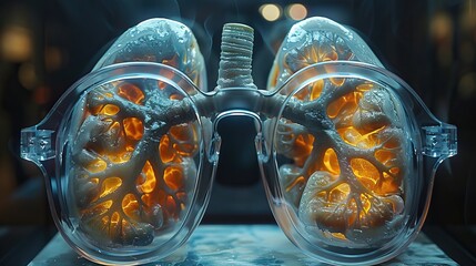 3D cinematic glasses, made of 2 dicuts shaped of lungs - obrazy, fototapety, plakaty
