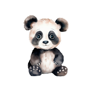 Watercolor hand-painted illustration of a little panda. Isolated on a transparent background