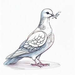 Dove with olive branch on white background. Drawing, sketch - 777217249