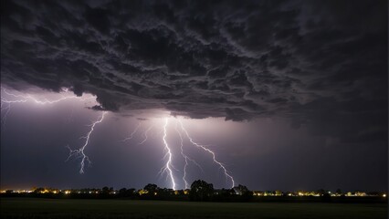 powerful lightning storm captured at night with multiple strikes