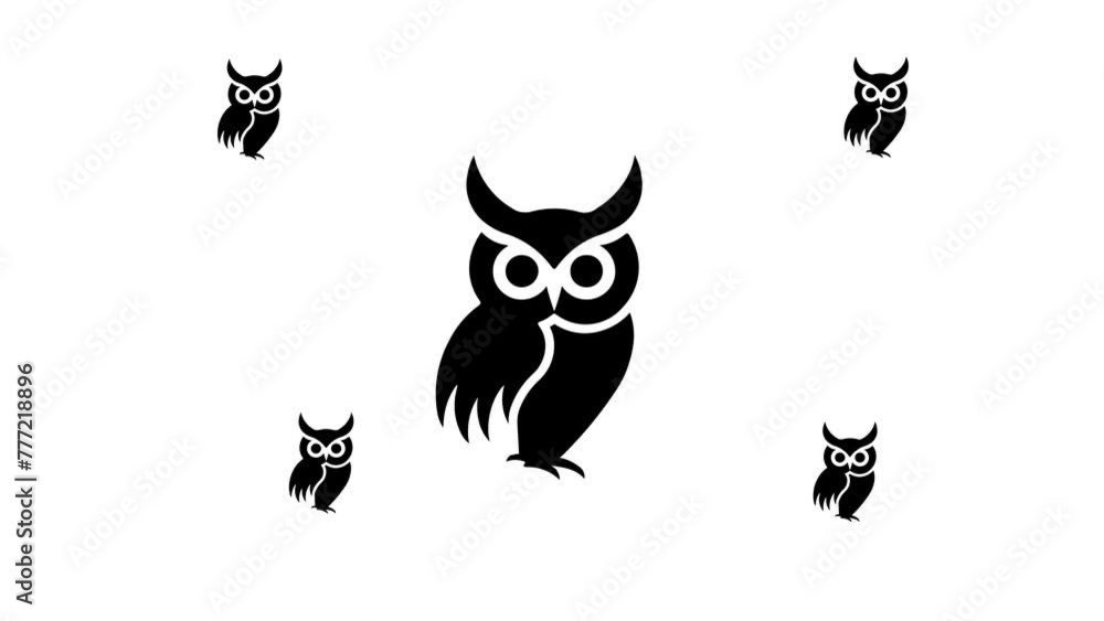 Poster zoom in and out animation the owl symbol. large black symbol in the center and four small symbols ar