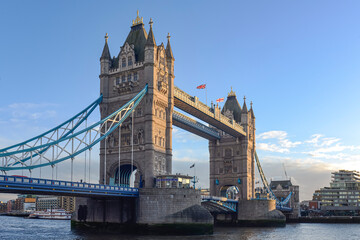 Tower Bridge is a Grade I listed combined bascule and suspension bridge in London - 777218818