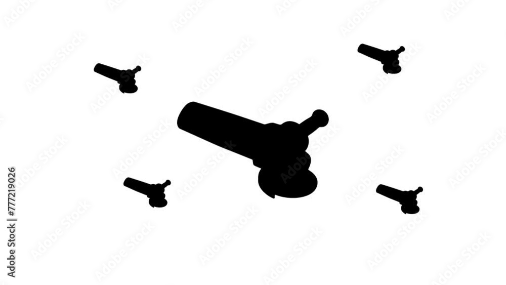 Poster zoom in and out animation the angle grinder symbol. large black symbol in the center and four small 