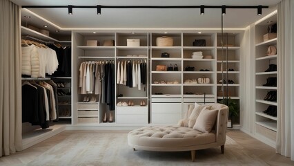 Elegant walk in closet with organized shelves
