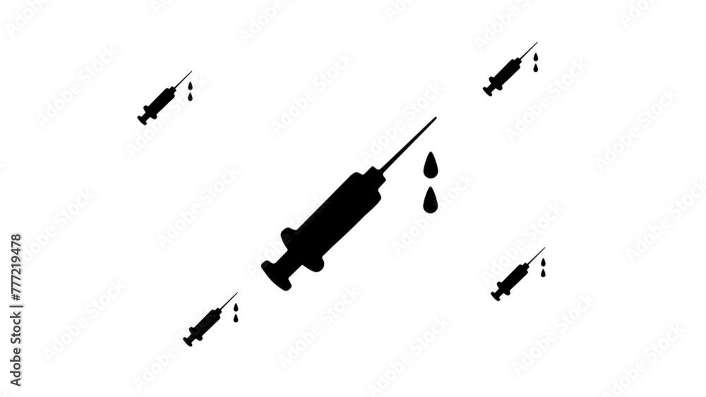 Poster zoom in and out animation the syringe symbol. large black symbol in the center and four small symbol