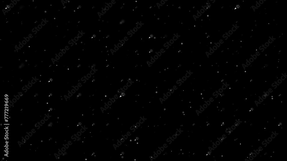 Poster template animation of evenly spaced exploding party poppers of different sizes and opacity. animatio
