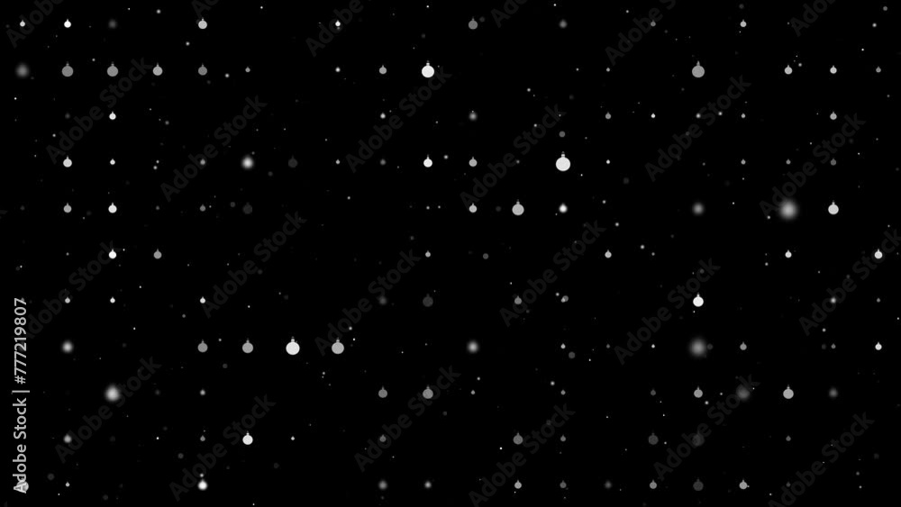 Poster template animation of evenly spaced christmas tree toys of different sizes and opacity. animation of