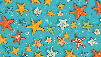 Star fish   pattern. Summer marine animal background design. Vacation travel concept. Starfish flat cartoon backdrop illustration. bright colors