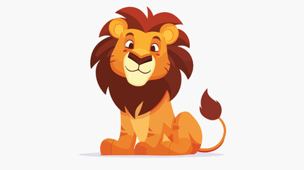 Cartoon lion sitting on white background flat vector