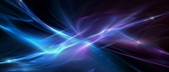 Abstract Digital Artwork with Fluid Blue and Purple Neon Light Waves on Dark Background
