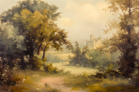 Vintage Castle Oil Painting - Beautiful Landscape and natural Colors