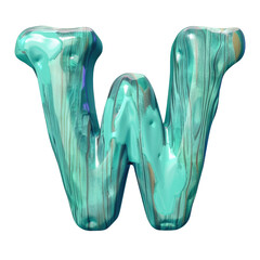 Close-up of green marbled letter W on Transparent Background