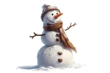 Cheerful Snowman on Pure White Background