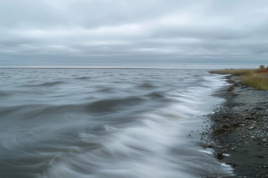 Impressionistic shoreline image  slow shutter speed  Churchill  Manitoba  Canada