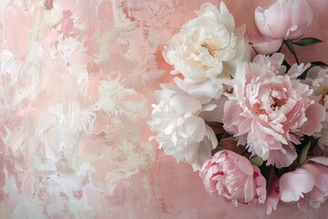 Lush peony motifs bloom against a backdrop of blush pink, infusing the scene with the delicate beauty of abstract culinary artistry.