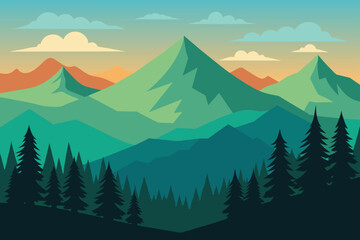 Beautiful Landscape Pine Forest With Mesmerizing Mountain Views vector design