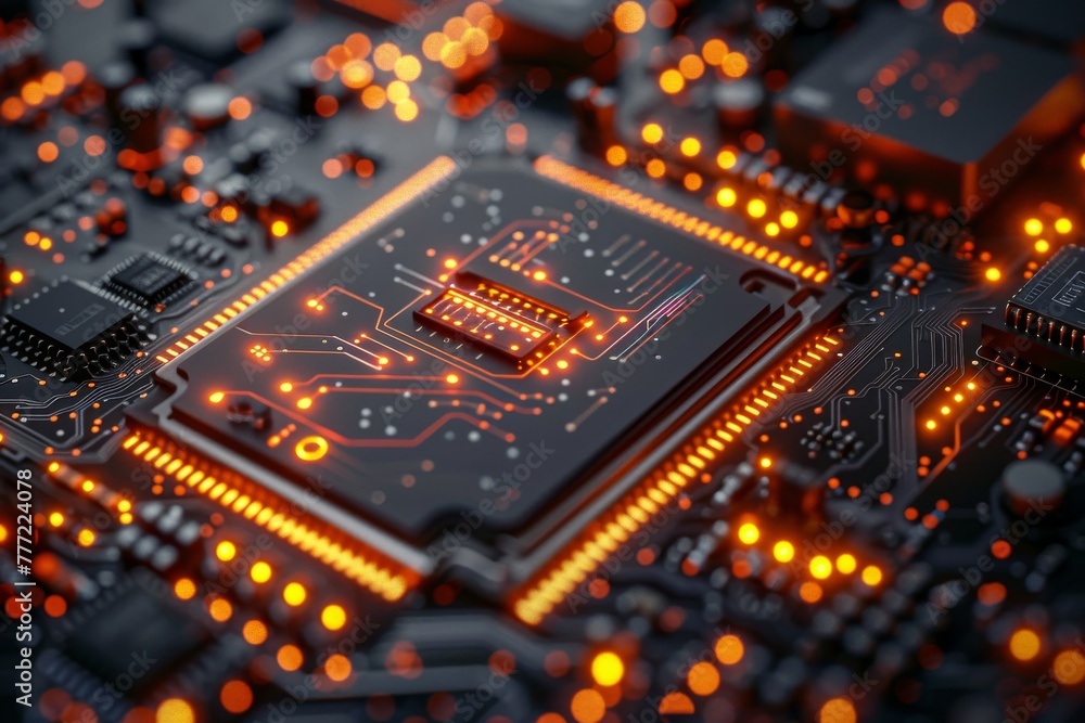 Poster close-up shot of a circuit board highlighting the complexity and intricacies of modern electronics a