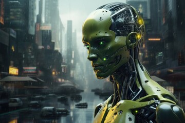 Emerald Enclave: Android Protector in Urban Jungle