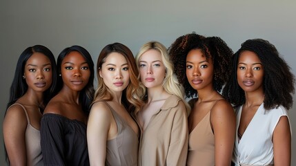 Obraz premium A group of women with different hair colors and styles are posing for a photo