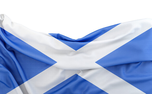 Flag of Scotland isolated on white background with copy space above. 3D rendering