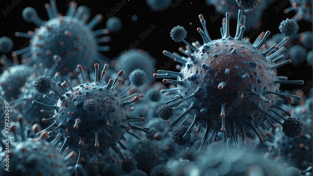 Poster detailed visualization of virus particles showcasing the intricate details and structures