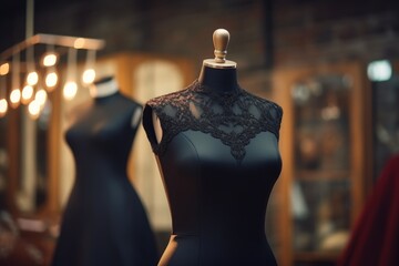 Glamorous Creations: Black Sequin Dress on Designer's Mannequin
