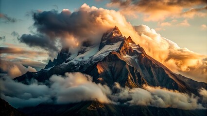 Majestic Mountain Peaks Piercing the Clouds - Epic Stock Image