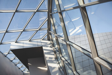Metal glass and blue sky on the ceiling - 777227272