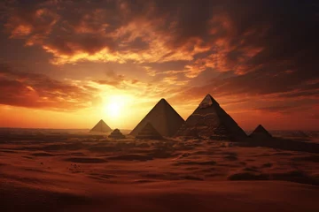 Fotobehang Sunrise over the Pyramids. © OhmArt