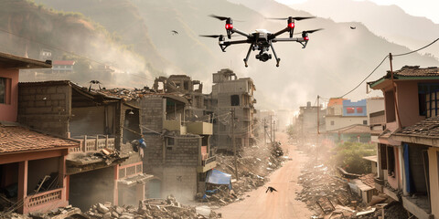 the role of drones in disaster relief efforts realistic stock photo